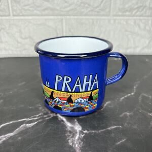 Smaltum Praha Enamel Mug Cobalt Blue Czech Enamelware 6 oz Vintage